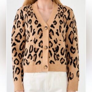 GREY LAB Animal Print Button-Up Cardigan